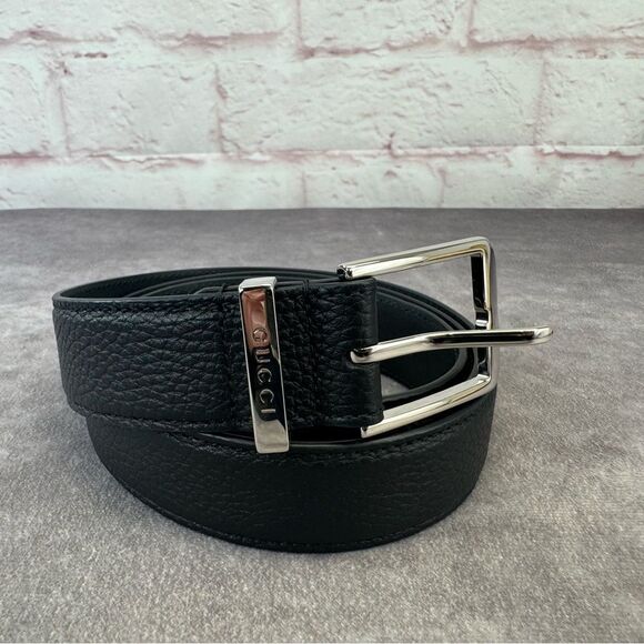 Gucci Black Rectangular Buckle Leather Men's Belt 793760 100/40 - Picture 1 of 10